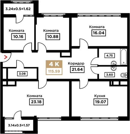 Планировка 4-комн 115,59 м²