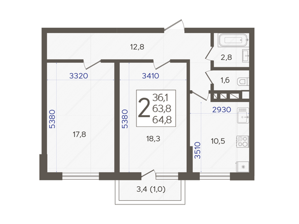 Планировка 2-комн 64,8 м²