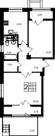Планировка 3-комн 74,3 м²