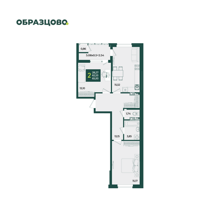 Планировка 2-комн 65,93 м²