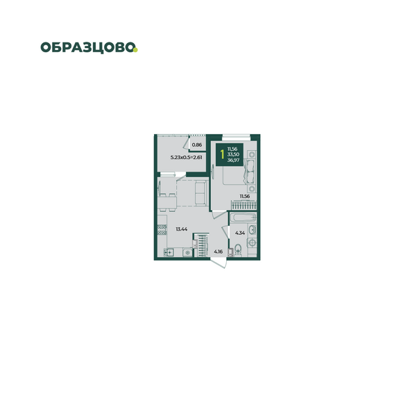 Планировка 1-комн 36,97 м²