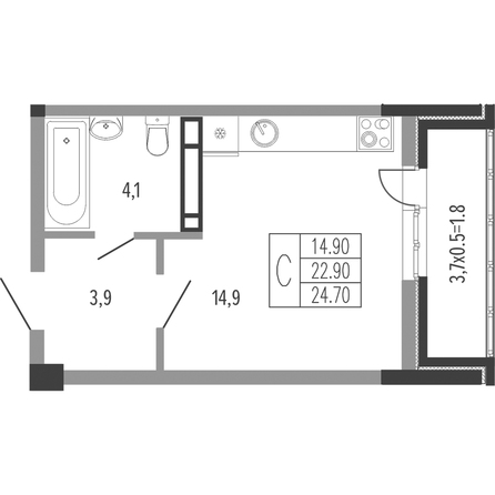 Планировка Студия 24,7, 25 м²