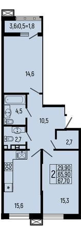 Планировка 2-комн 67,7, 68,2 м²