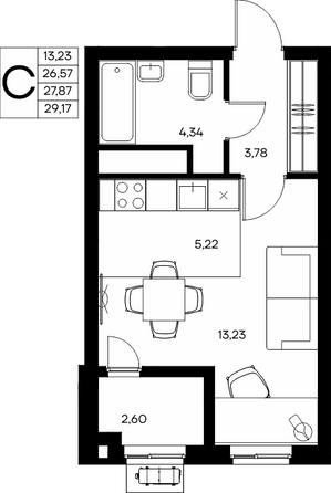 Планировка 2-комн 59,34 м²