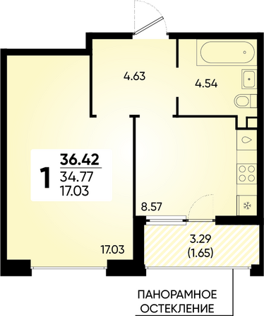 Планировка 1-комн 36,42 м²