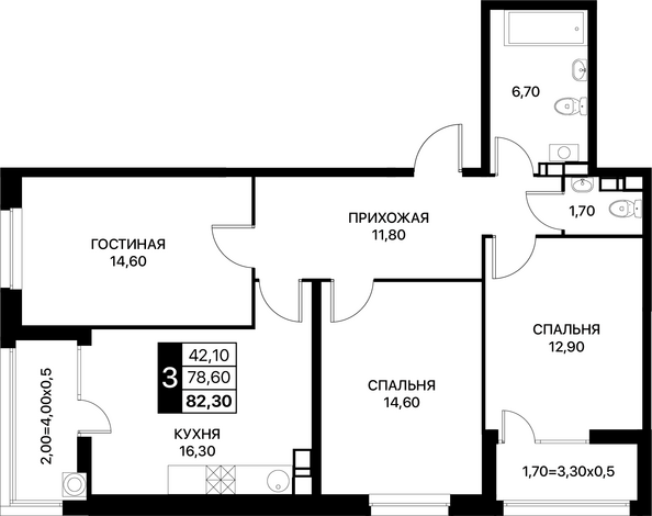 Планировка 3-комн 82,3 м²