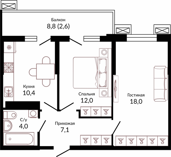 Планировка 2-комн 54,1 м²