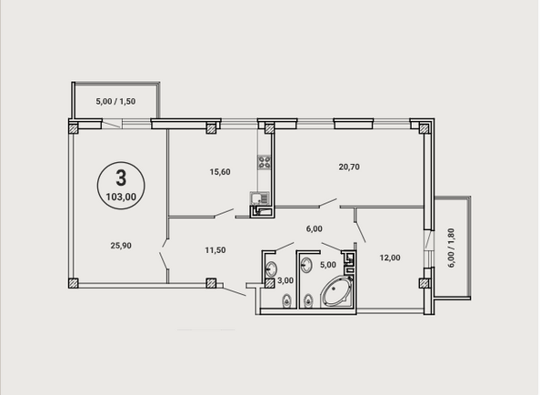 Планировка 3-комн 103 м²