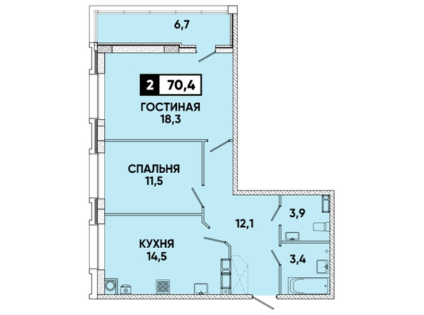 Планировка 2-комн 70,4 м²