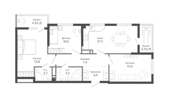 Планировка 3-комн 78,4 м²