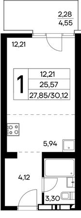 Планировка 1-комн 30,12 м²