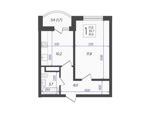 Планировка 1-комн 41,4 м²