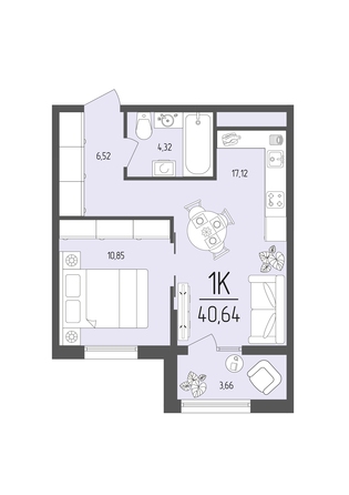 Планировка 1-комн 40,64 м²