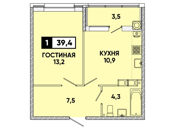 Планировка 1-комн 39,4 м²