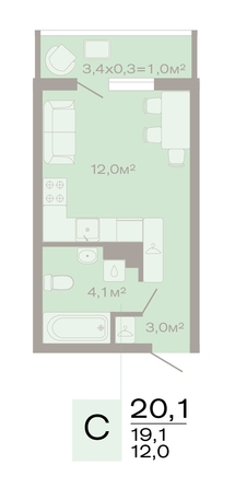 Планировка Студия 20,1 м²