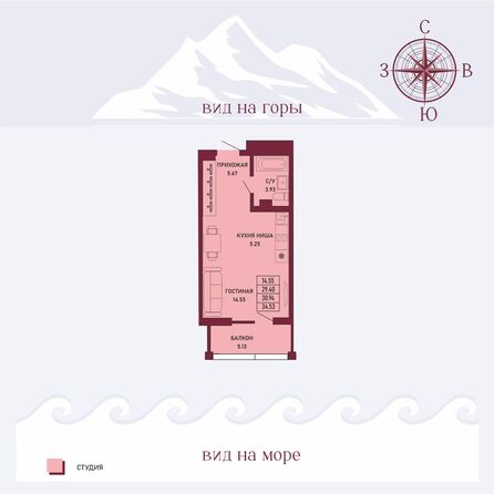 Планировка Студия 30,94, 31,04 м²