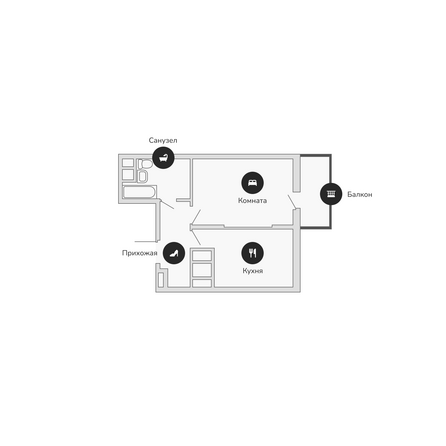 Планировка 1-комн 39,9 м²