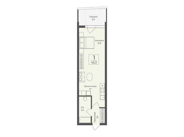 Планировка Апартамент 43,3 м²