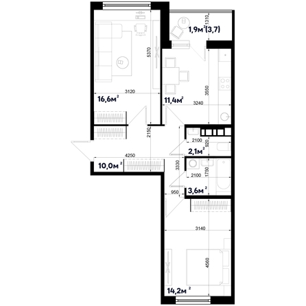 Планировка 3-комн 59,8 м²