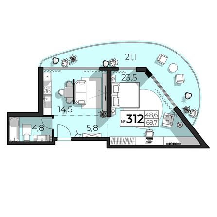 Планировка 2-комн 69,7 м²