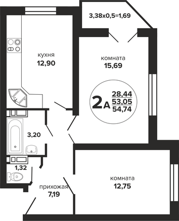 Планировка 2-комн 54,74, 55,6 м²