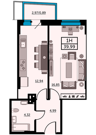 Планировка 1-комн 40,1 м²