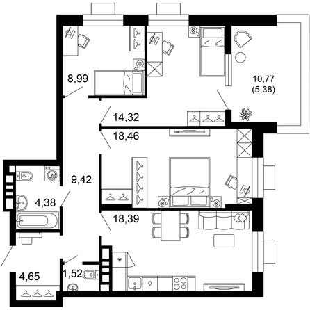 Планировка 3-комн 85,51 м²