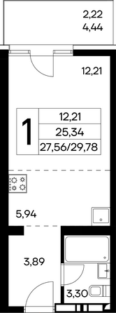 Планировка 1-комн 29,75 - 30,74 м²