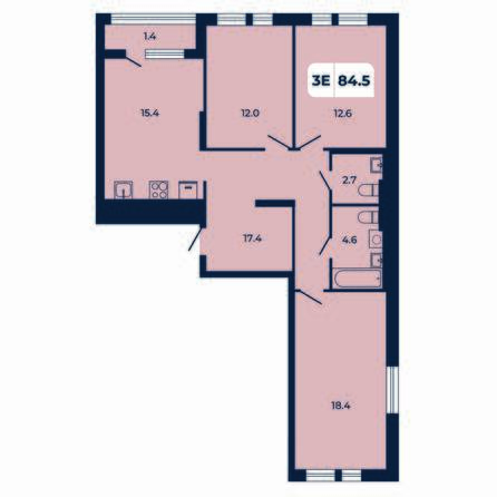 Планировка 3-комн 84,5 м²