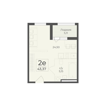 Планировка 2-комн 43,37 м²