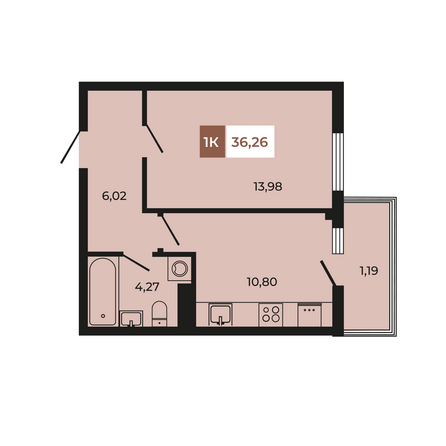 Планировка 1-комн 36,26 м²