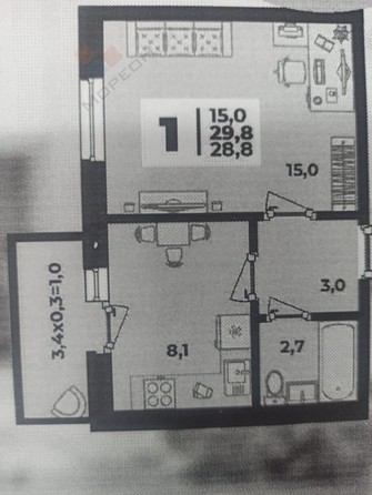 
   Продам 1-комнатную, 28.6 м², Тургеневское шоссе ул, 33/2к28

. Фото 19.