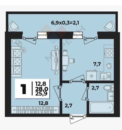 
   Продам 1-комнатную, 28 м², Тургеневское шоссе ул, 33/2к26

. Фото 11.