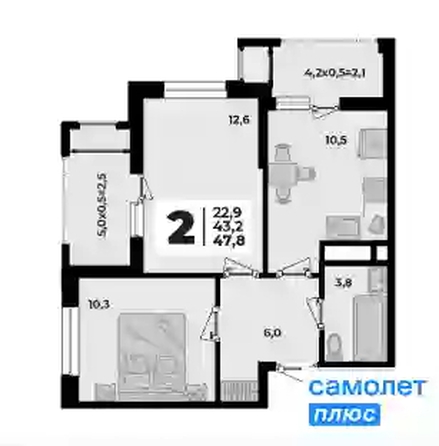 
   Продам 2-комнатную, 47.8 м², Родной дом 2, литера 1

. Фото 8.