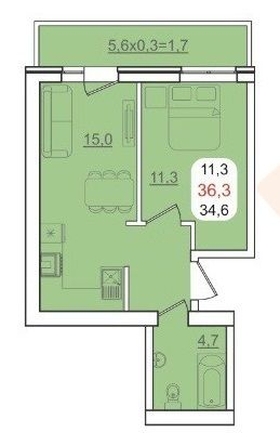 
   Продам 1-комнатную, 34 м², Бжегокайская ул, 23/1Ак3

. Фото 19.