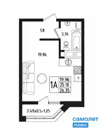 
   Продам студию, 26.35 м², МЕГАСИТИ, литера 1.1

. Фото 4.