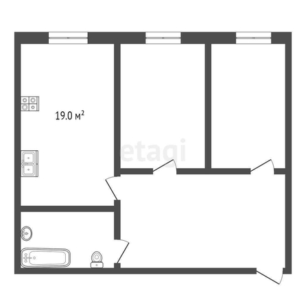 
   Продам 2-комнатную, 52.2 м², Космическая ул, 88к2

. Фото 2.