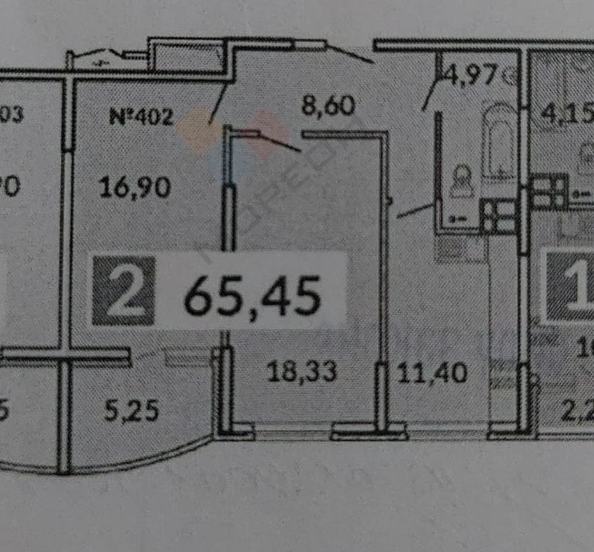 
   Продам 2-комнатную, 65.45 м², Цезаря Куникова ул, 24к3

. Фото 2.