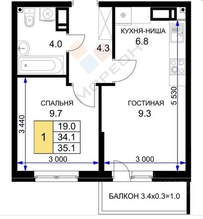 
   Продам 1-комнатную, 34.1 м², 1-й Лиговский пр-д, 2

. Фото 8.