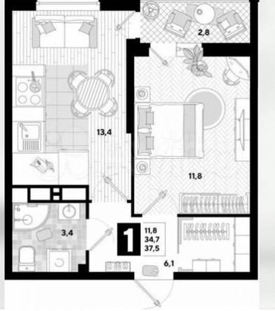 
   Продам 1-комнатную, 37.8 м², Самолет, литера 53

. Фото 10.