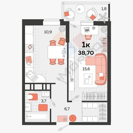 
   Продам 1-комнатную, 38.7 м², Героя Георгия Бочарникова ул, 4 к3

. Фото 8.