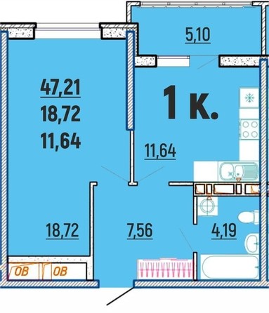 
   Продам 1-комнатную, 47.21 м², Клубный дом Агой

. Фото 1.