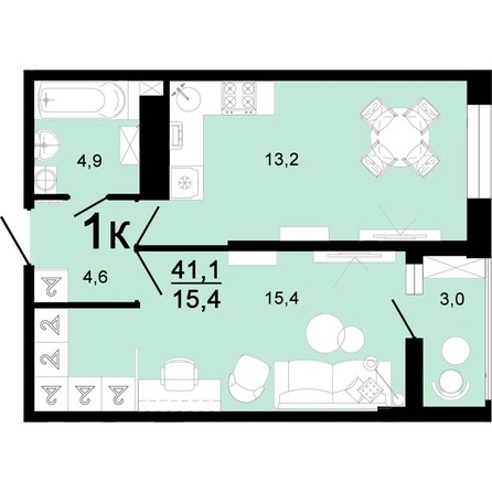 
   Продам 1-комнатную, 41.1 м², Горячий, литера 4

. Фото 1.