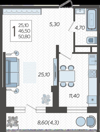 
   Продам 1-комнатную, 50.8 м², Садовое кольцо ул, 9к1

. Фото 1.