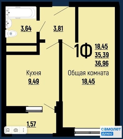 
   Продам 1-комнатную, 37 м², Славянка, литера 10

. Фото 1.