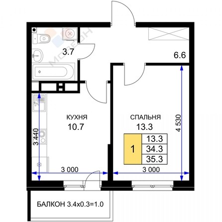 
   Продам 1-комнатную, 35.3 м², Сердце

. Фото 6.