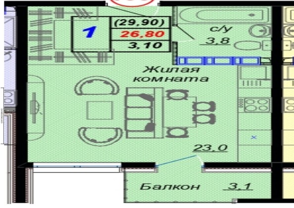 
   Продам 1-комнатную, 29.9 м², Российская ул, уч12

. Фото 17.