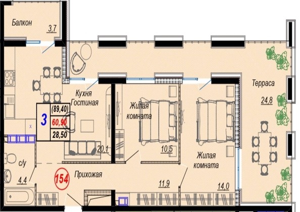 
   Продам 1-комнатную, 89.4 м², Российская ул, уч12

. Фото 17.