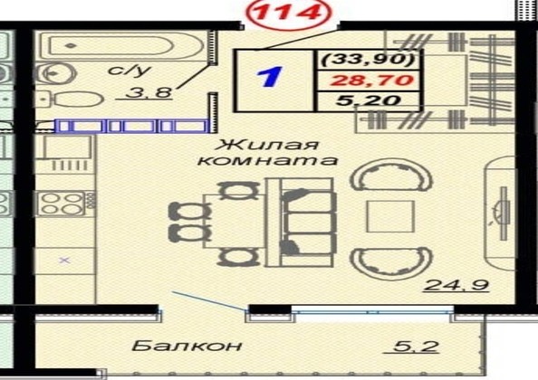 
   Продам 1-комнатную, 33.9 м², Российская ул, уч12

. Фото 12.