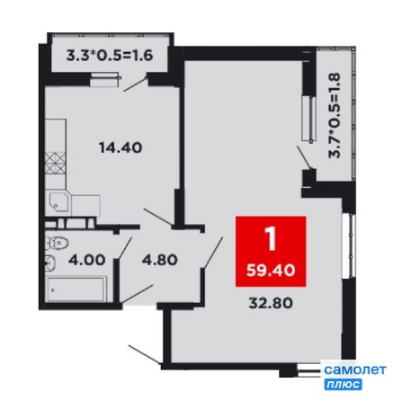 
   Продам 1-комнатную, 59.4 м², Мурата Ахеджака ул, 12 к2

. Фото 8.